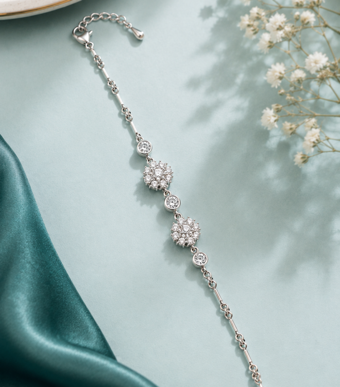 Floral CZ Tennis Bracelet Sparkling Flower Link Bracelet