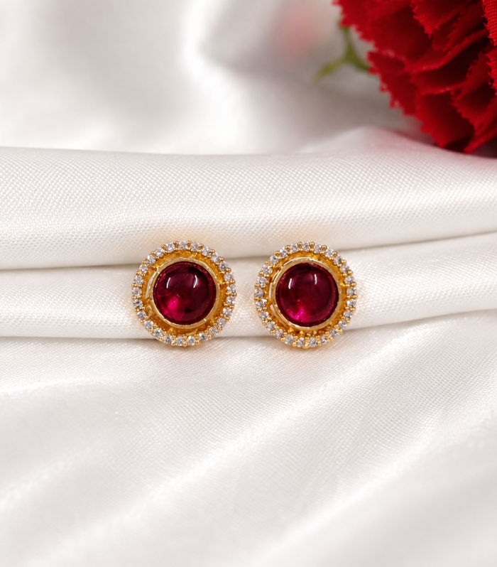 Round Cut Halo Earrings Red Ruby Stud Earrings