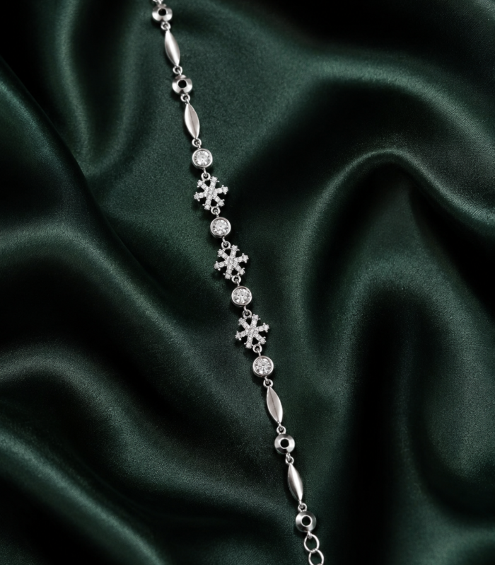 925 Sterling Silver Snowflake CZ Bracelet for Engagement Crystal Link Bracelet