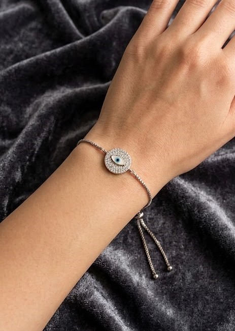 Blue Evil Eye CZ 925 Sterling Silver Bracelet
