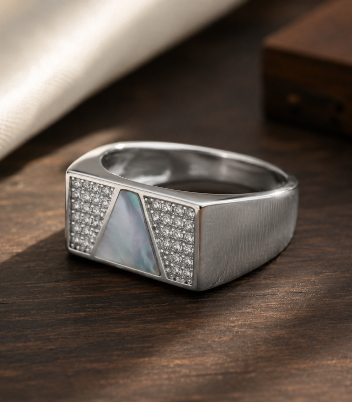 925 Sterling Silver Men’s Geometric CZ Statement Ring