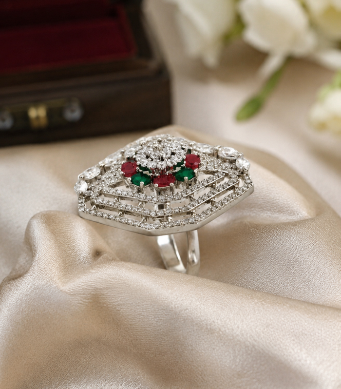 Ruby & Emerald Sterling Silver Statement Ring