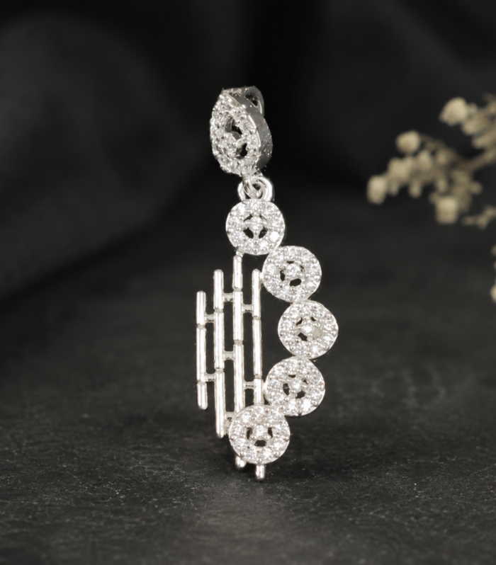 925 Sterling Silver Geometric CZ Pendant with Circular Link Design