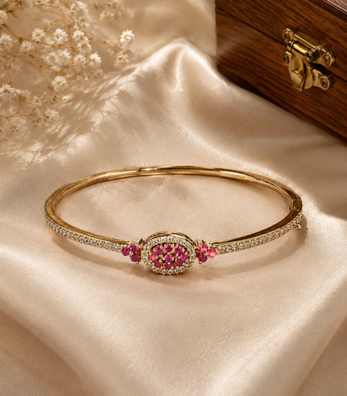 Pink Ruby Floral Bangle 925 Sterling Silver