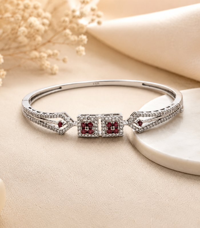 Ruby & Cubic Zirconia 925 Sterling Silver Bangle
