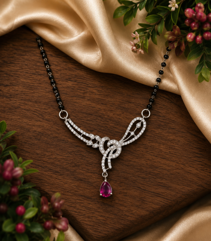 Pink Ruby 925 Sterling Silver Mangalsutra