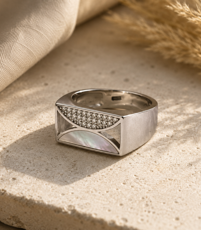 Modern Geometric Band 925 Sterling Silver Men's Ring