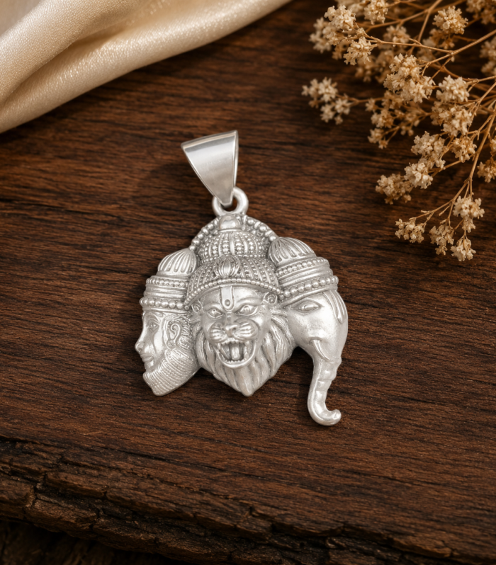 925 Sterling Silver Hindu Three Deity Pendant