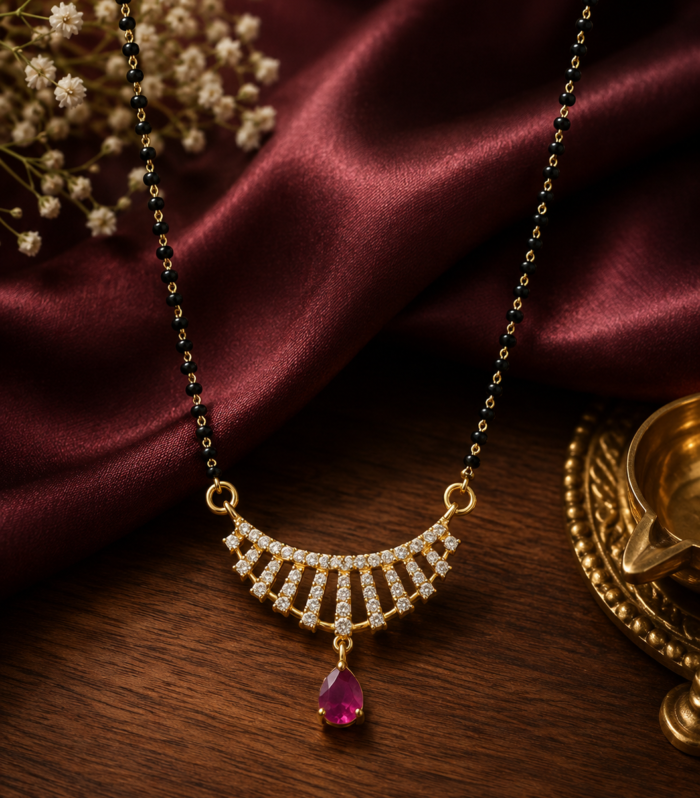 925 Sterling Silver Ruby Drop Mangalsutra