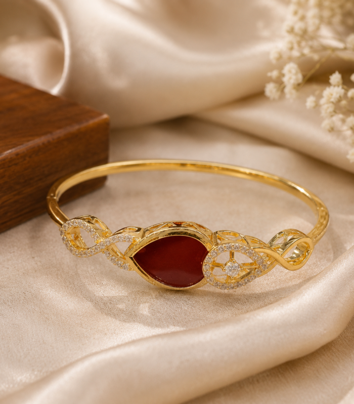 Pear-Shaped Red Ruby Bangle 925 Sterling Silver