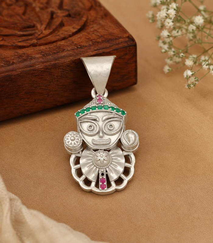 925 Sterling Silver Lord Jagannath Pendant Hindu Spiritual Religious Jewelry Gemstone Deity