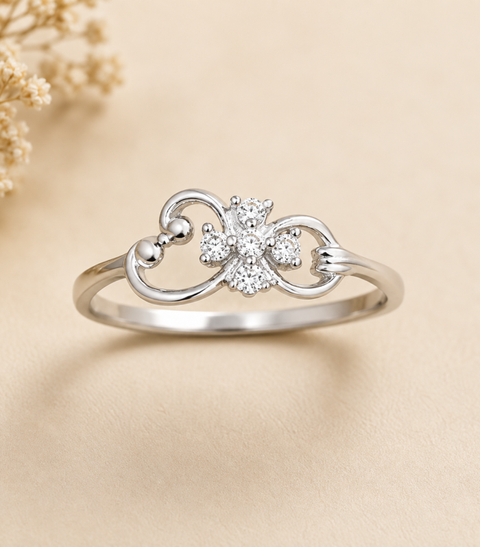 Vintage Floral CZ Filigree Sterling Silver Ring