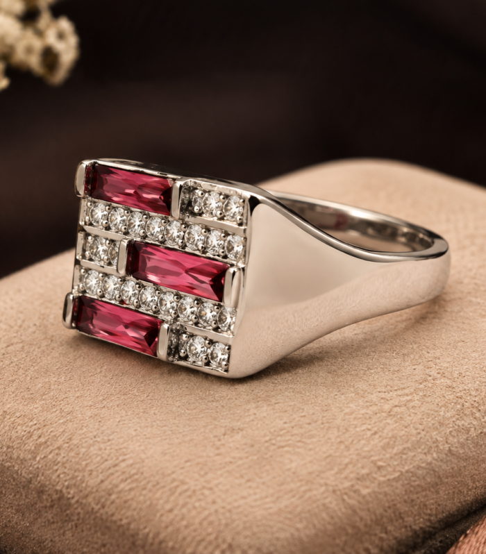 925 Sterling Silver Men's Red Ruby Classy Wedding Wear