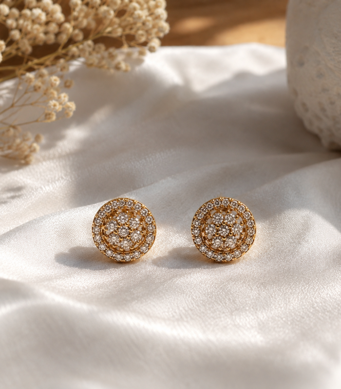 CZ 925 Sterling Silver Round Filigree Cluster Stud Earrings