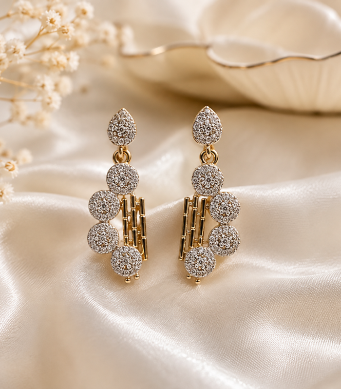 925 Sterling Silver Pear & Round CZ Long Drop Earrings