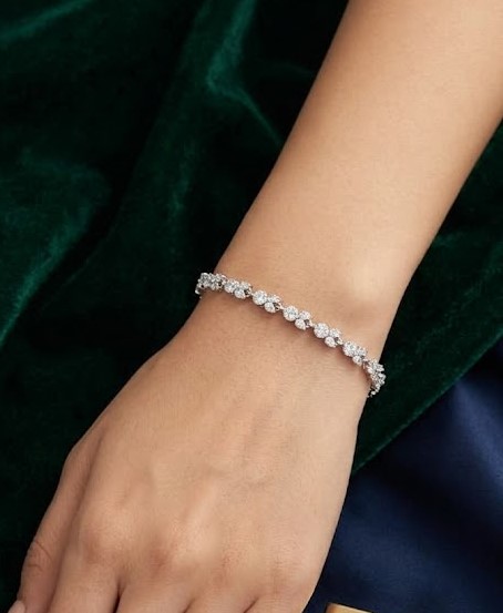 Round CZ Tennis Style Sterling Silver Bracelet