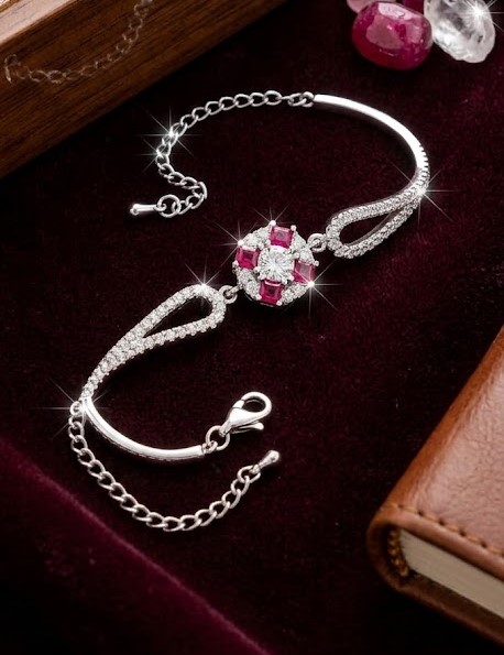 Ruby Red CZ Sterling Silver Link Bracelet