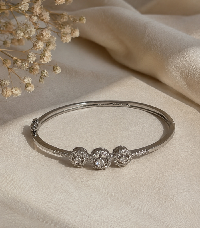 925 Sterling Silver Triple Round Cubic Zirconia Bangle