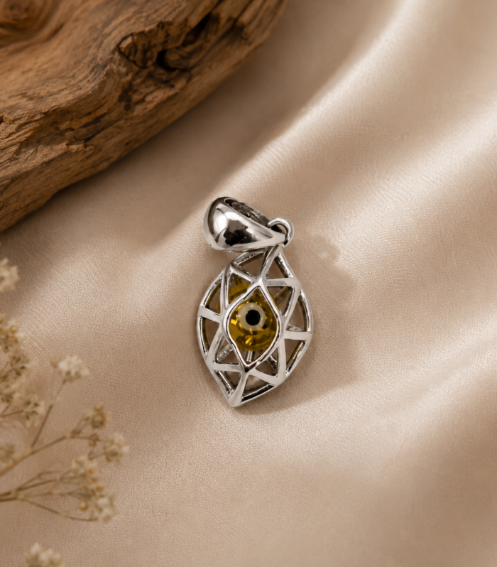 925 Sterling Silver Golden Yellow Evil Eye Geometric Solo Pendant