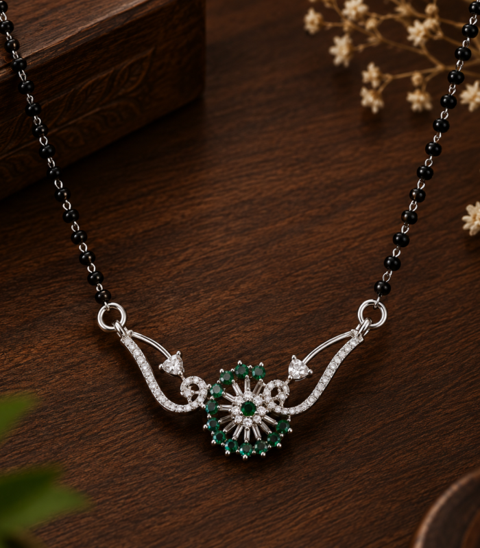 Sparkling Emerald Mangalsutra 925 Sterling Silver
