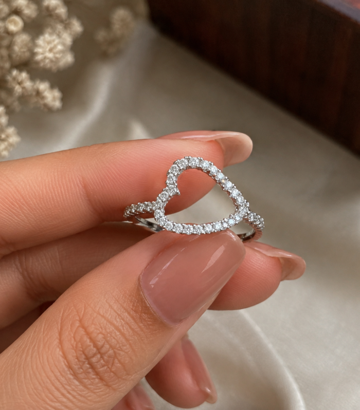 Open Heart CZ Ring Minimalist Jewelry Gift