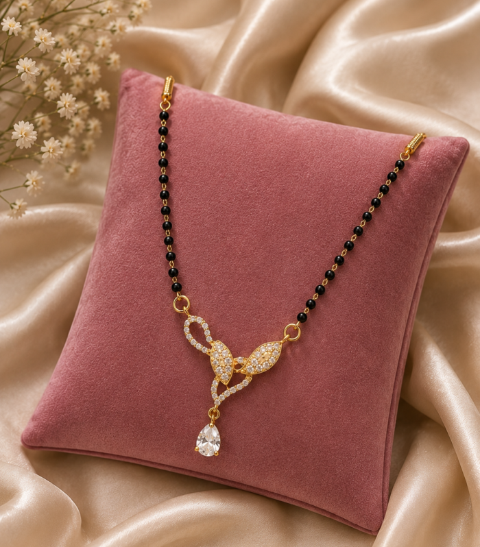 Leaf-Inspired 925 Sterling Silver White CZ Mangalsutra