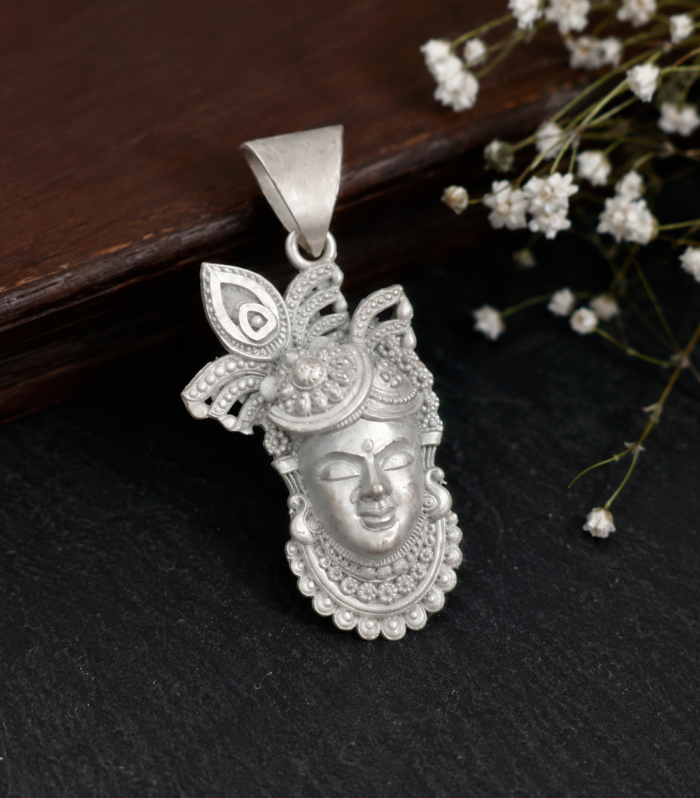 Lord Krishna Face Religious Jewelry Pendant 925 Sterling Silver