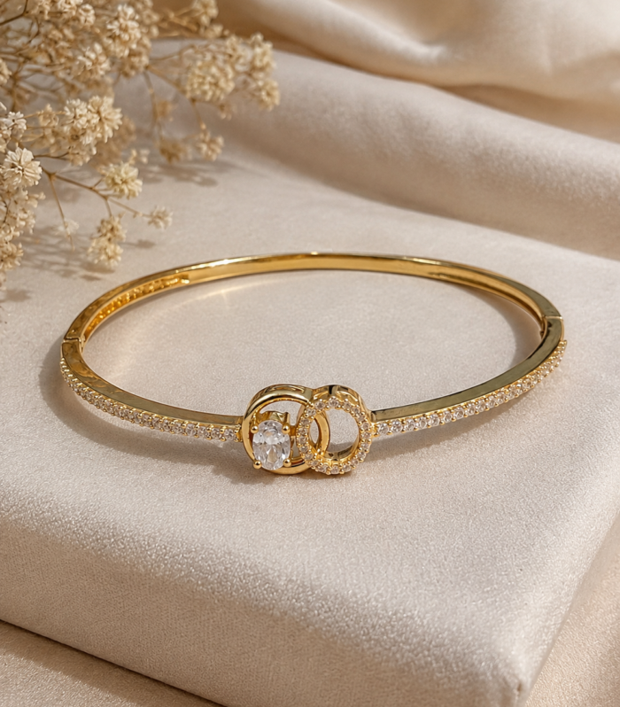 Oval Cut 925 Sterling Silver CZ Interlocking Circle Bangle