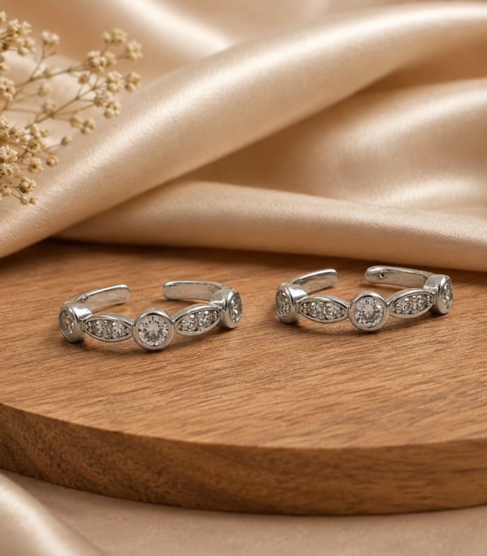925 Sterling Silver CZ Adjustable Toe Ring Round Solitaire Open Band