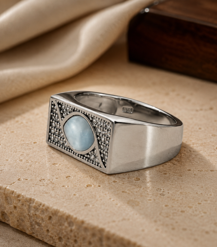 Men’s 925 Sterling Silver Oval Intricate Pavé Detail & Bold Contemporary Band