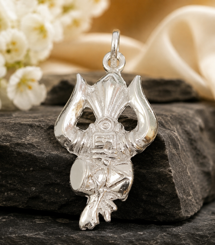 925 Sterling Silver Trishul Pendant Shiva Trident Damru Jewelry