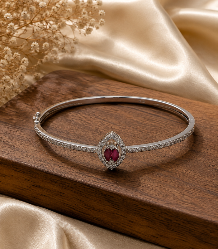 Pink Ruby Marquise Cut 925 Sterling Silver Bangle