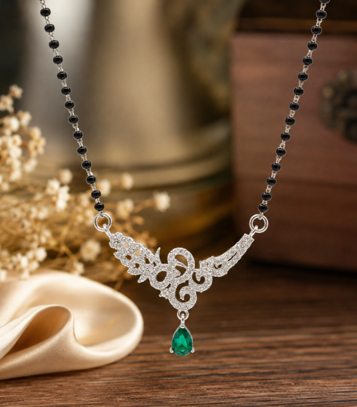 Emerald Floral Mangalsutra for weddings 925 Sterling Silver