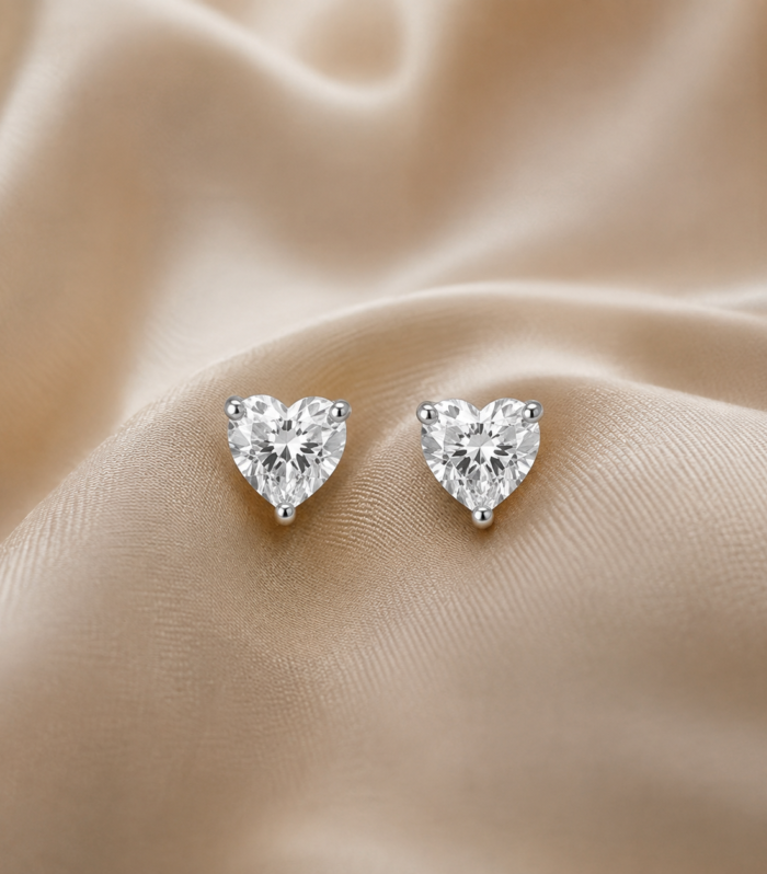 Heart Cut CZ Diamond 925 Sterling Silver Stud Earrings