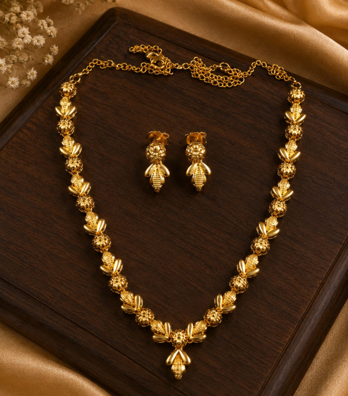 Leaf Necklace Set with Matching Earrings Traditional Jewelry
