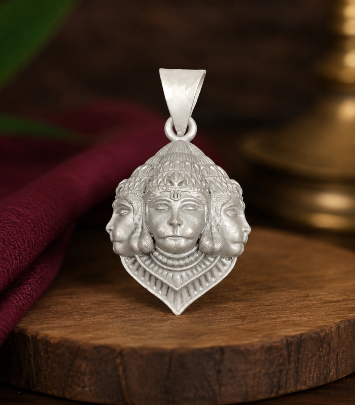 Trimukhi Hanuman Pendant 925 Sterling Silver Religious Jewelry