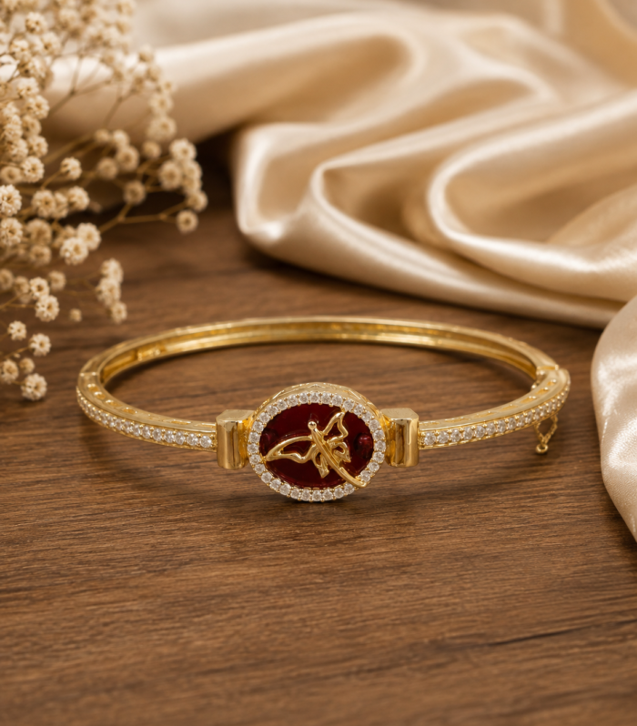 Ruby Center Bangle with CZ 925 Sterling Silver