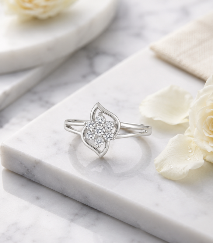 Floral CZ Cluster Sterling Silver Flower Ring, Delicate Everyday Ring