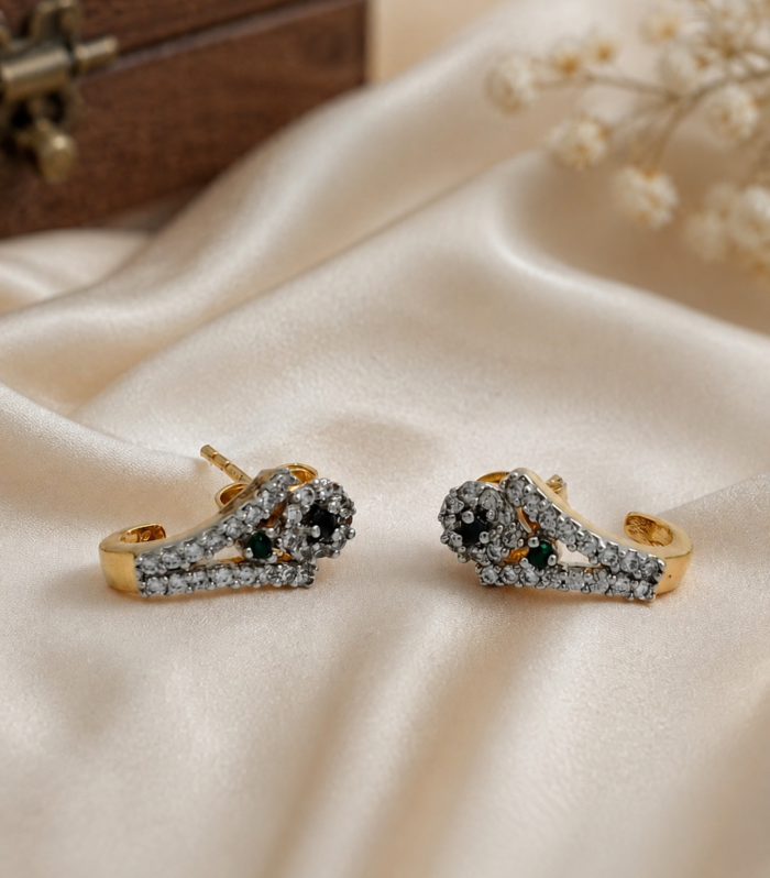 Emerald CZ Diamond Floral Stud Earrings