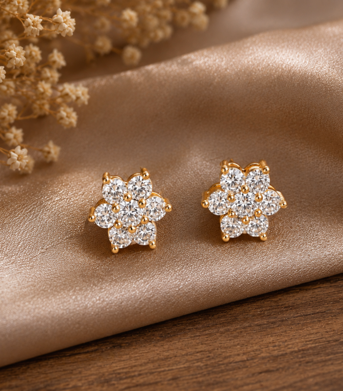 Elegant Jewelry Flower 925 Sterling Silver CZ Stud Earrings