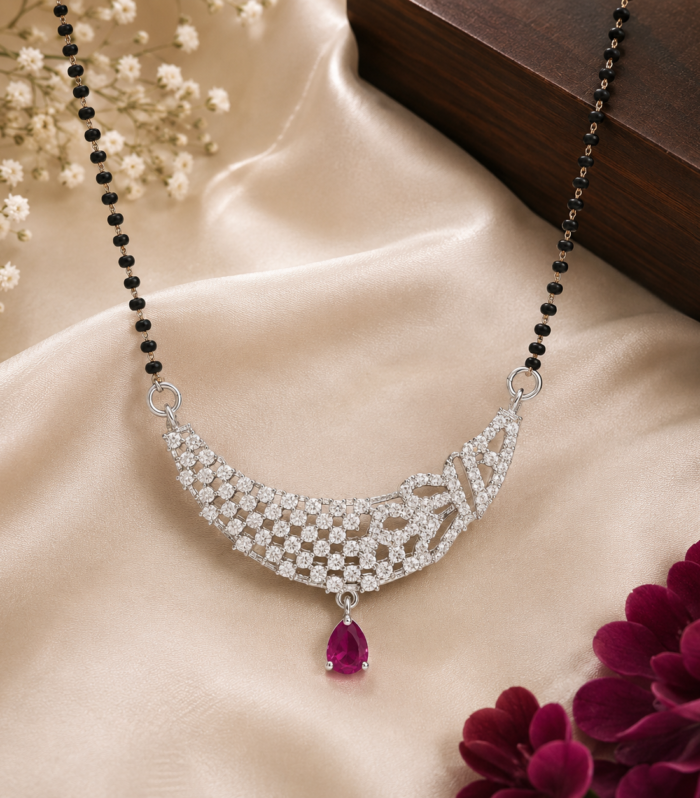 Pear-Shaped Ruby Drop Mangalsutra 925 Sterling Silver