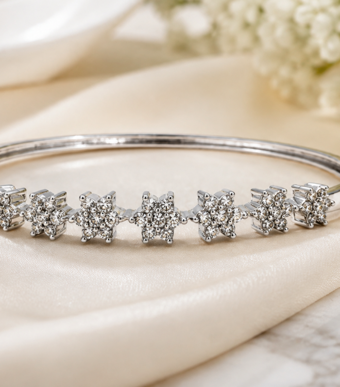 Elegant 925 Sterling Silver Floral Cubic Zirconia Bangle for Women