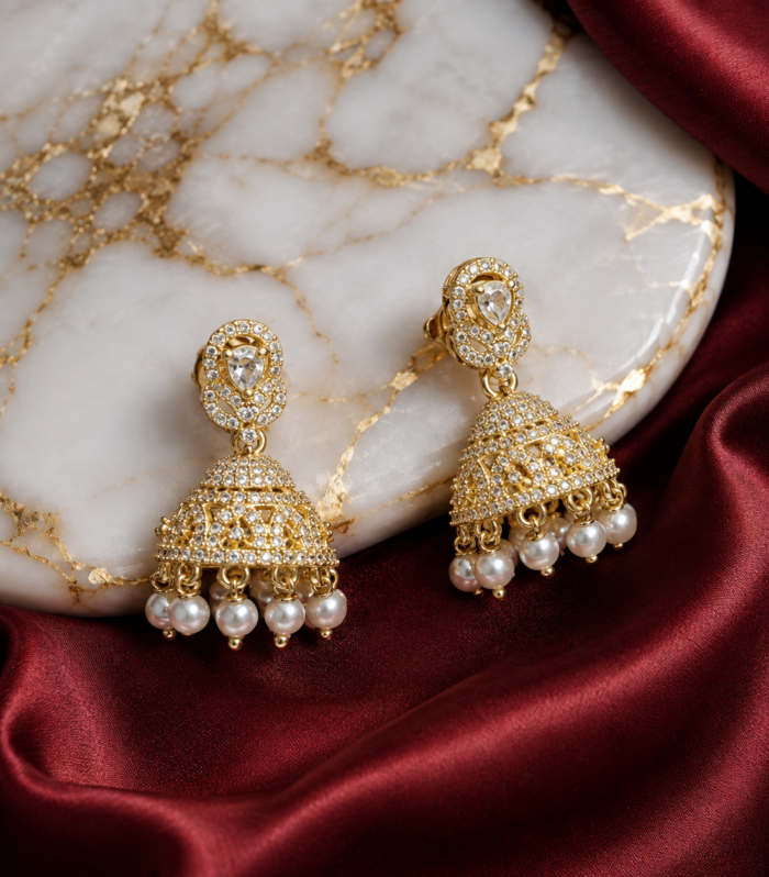Jhumka Earrings with Pearl Drops – 925 Sterling Silver Traditional look
