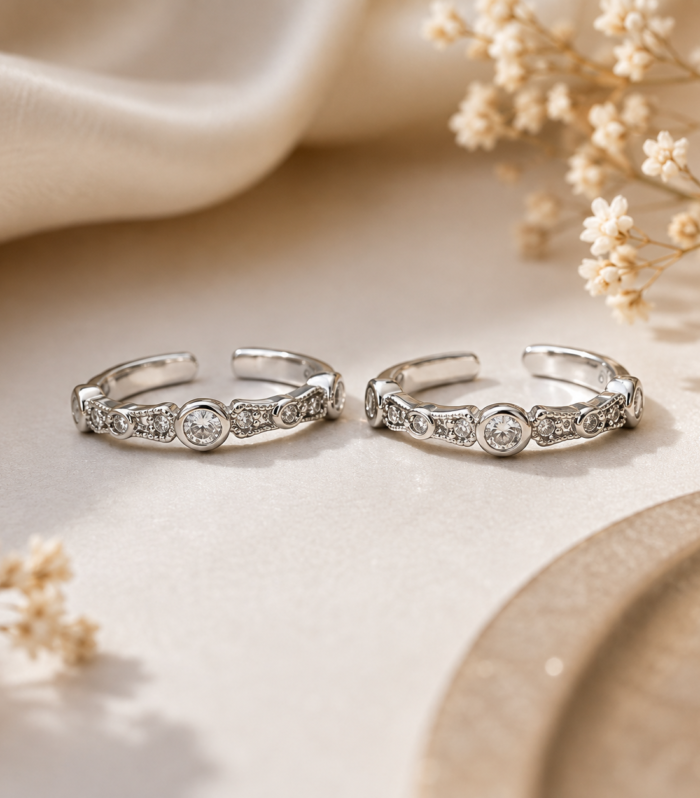 Classic Toe Ring Sterling Silver CZ Round summer look Toe Ring