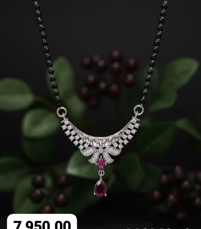 Pear Cut Ruby Floral Mangalsutra 925 Sterling Silver