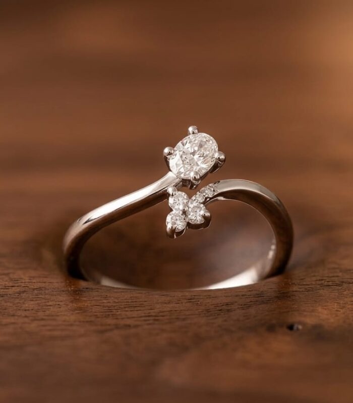 Round CZ Floral Accent Sterling Silver Ring