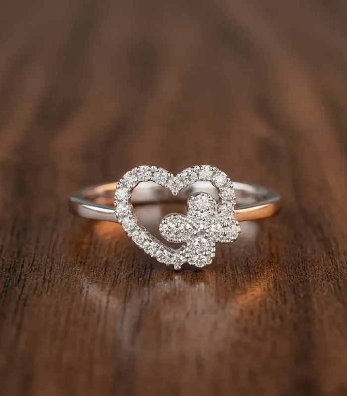 Heart Flower CZ Sterling Silver Ring