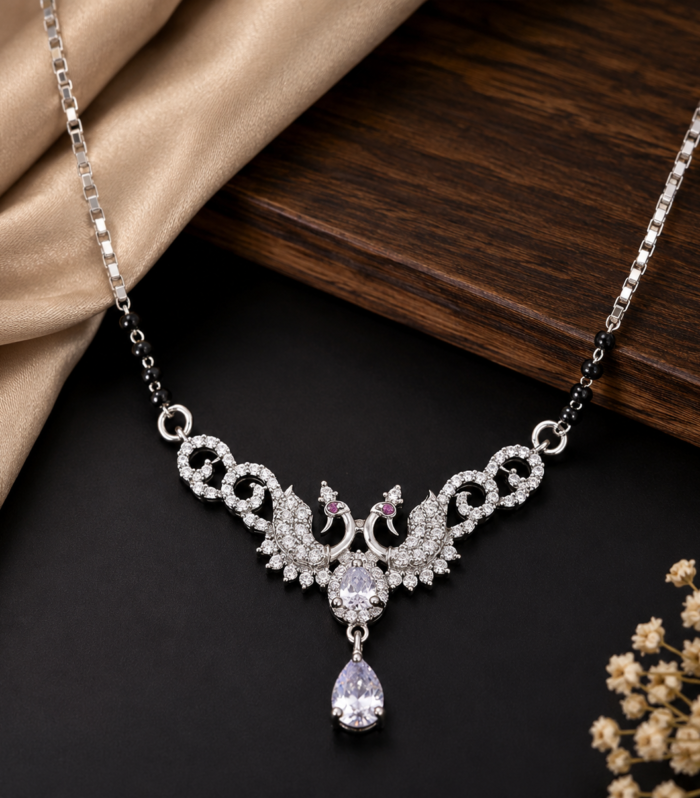 Pear Cut 925 Sterling Silver Peacock Mangalsutra