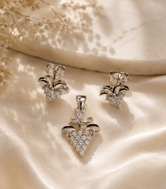 Graceful Vine Motif CZ Jewelry Set 925 Sterling Silver