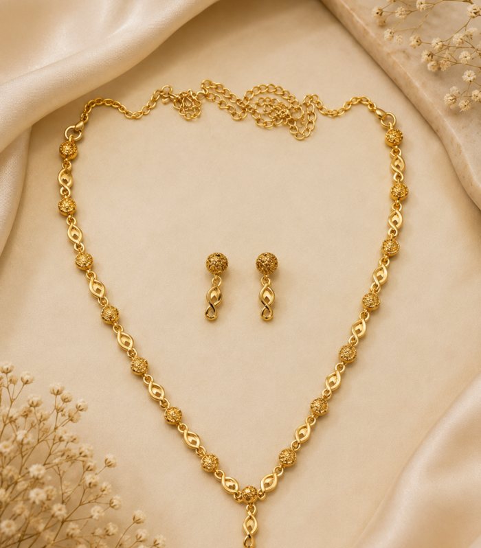 Beaded Infinity Link Necklace & Earrings Set 925 Sterling Silver